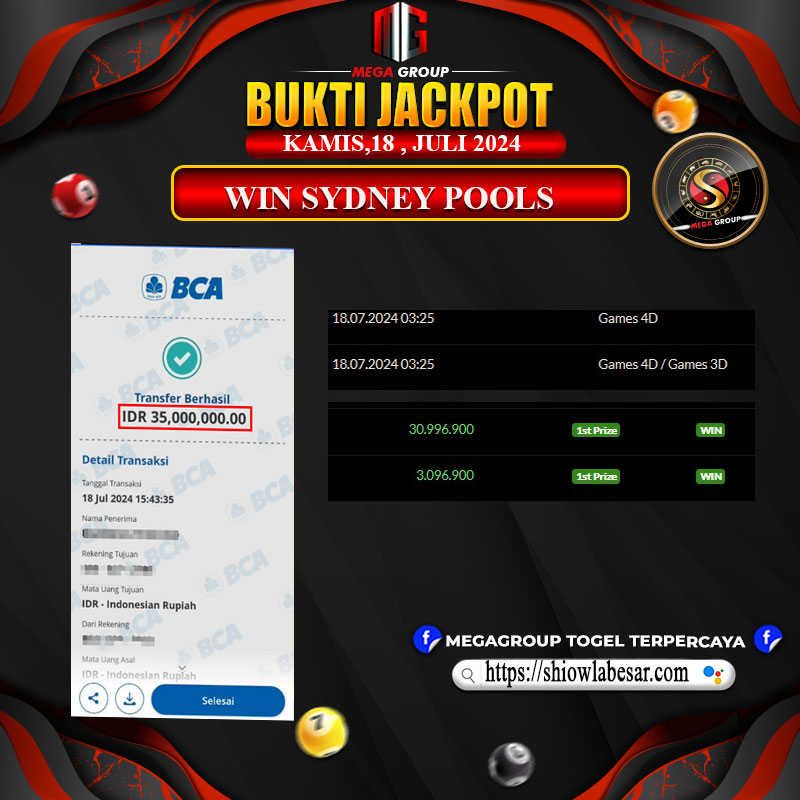 Bukti Pembayaran Hadia Togel Terbesar SHIOWLA Tanggal 18 Juli 2024