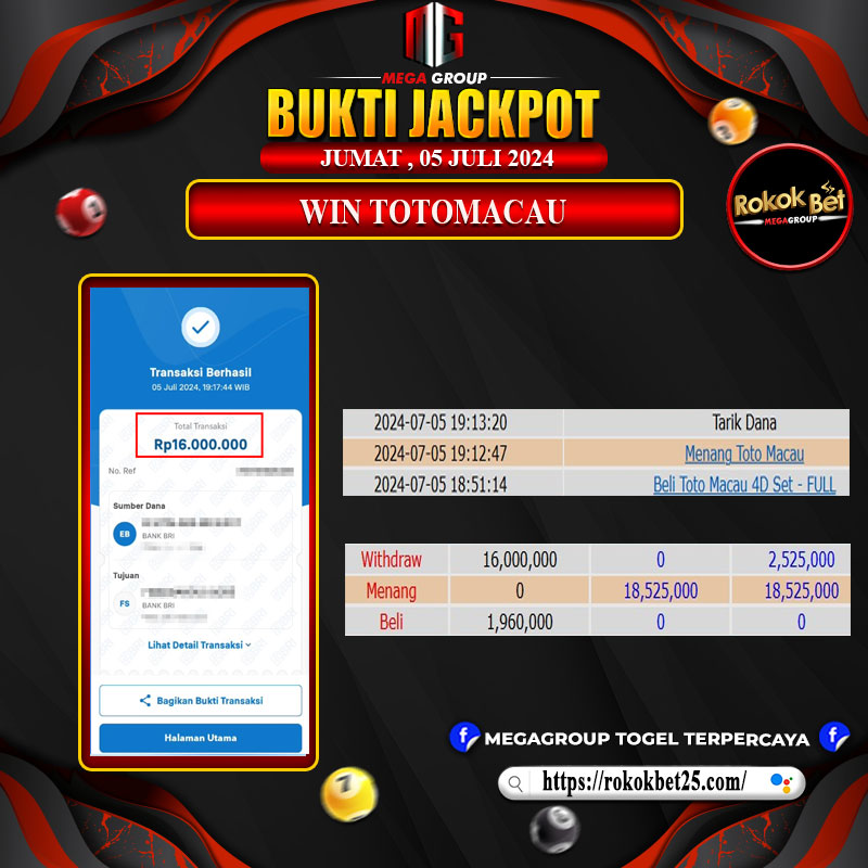 Bukti Pembayaran Hadiah Games Terbesar rokokbet Tanggal 05 Juli 2024