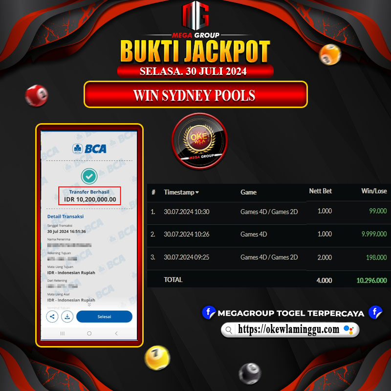 Bukti Pembayaran Hadiah Togel Terbesar OKEWLA Tanggal 30 juli 2024