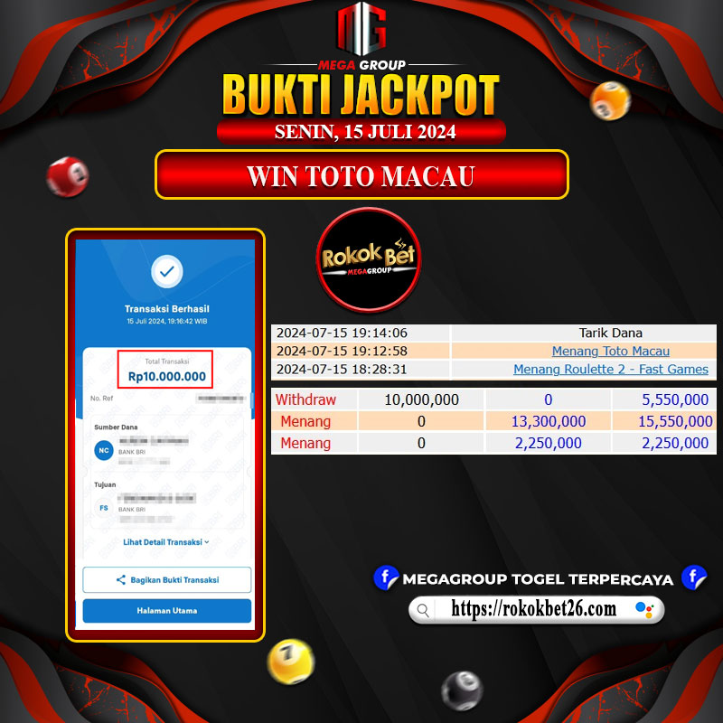 Bukti Pembayaran Hadia Togel Terbesar rokokbet Tanggal 15 Juli 2024