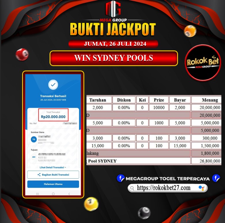 Bukti Pembayaran Hadiah Togel Terbesar ROKOKBET Tanggal 27 juli 2024