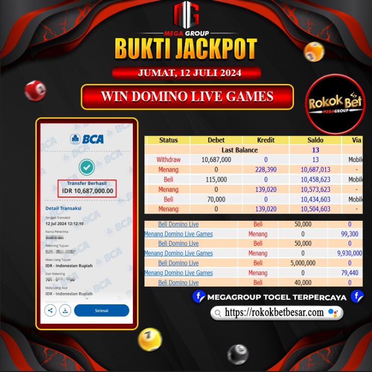 Bukti Pembayaran Hadia Togel Terbesar rokokbet Tanggal 12 Juli 2024