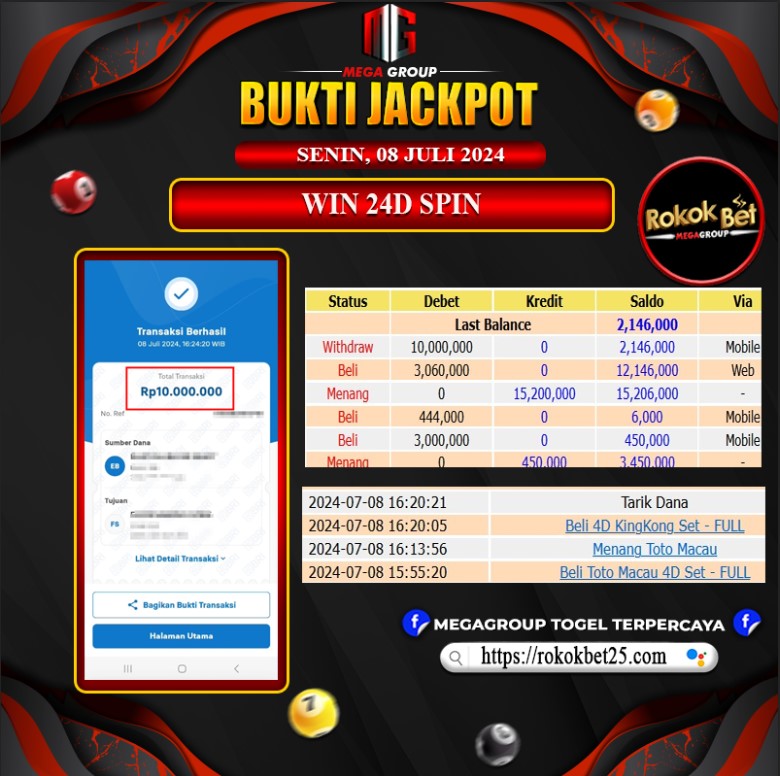 Bukti Pembayaran HadiaTogelTerbesar rokokbet Tanggal 08 Juli 2024