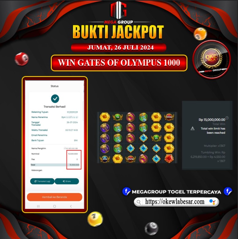 Bukti Pembayaran Hadiah Games Terbesar ROKOKBET Tanggal 26 juli 2024