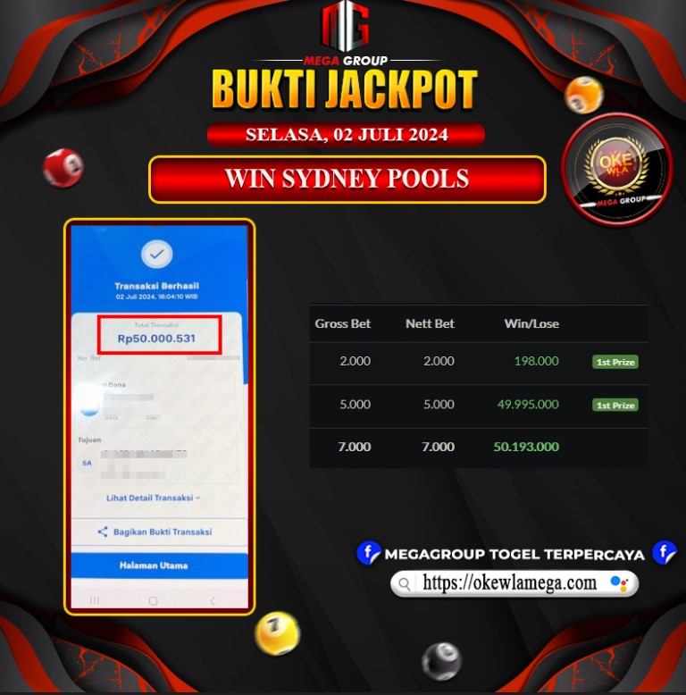 Bukti Pembayaran Hadiah Togel Terbesar okewla Tanggal 02 juli 2024