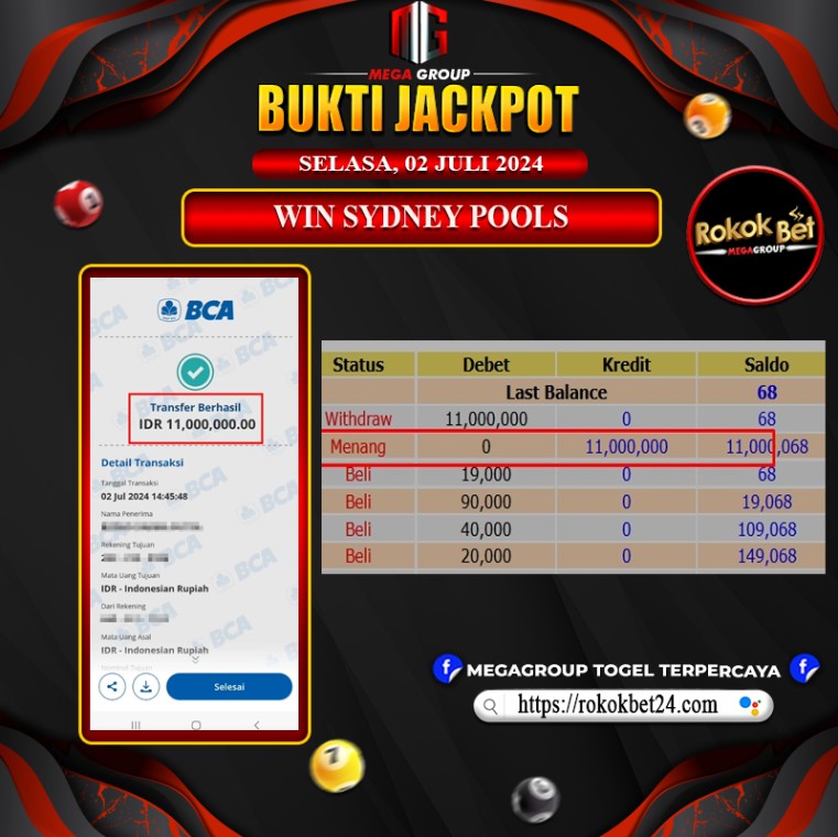 Bukti Pembayaran Hadiah Games Terbesar rokokbet Tanggal 02 JULI 2024