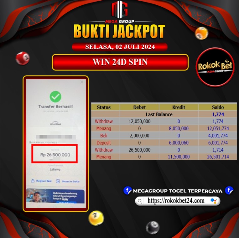 Bukti Pembayaran Hadiah Togel Terbesar rokokbet Tanggal 02 JULI 2024