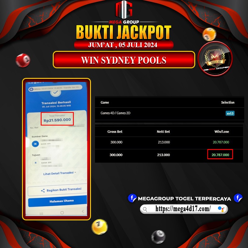 Bukti Pembayaran Hadiah Togel Terbesar Mega4d Tanggal 06 JULI 2024