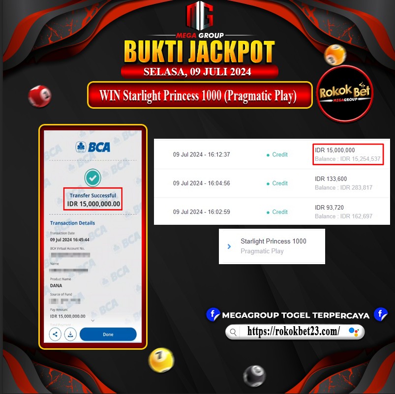 Bukti Pembayaran Hadiah Games Terbesar rokokbet Tanggal 09 Juli 2024