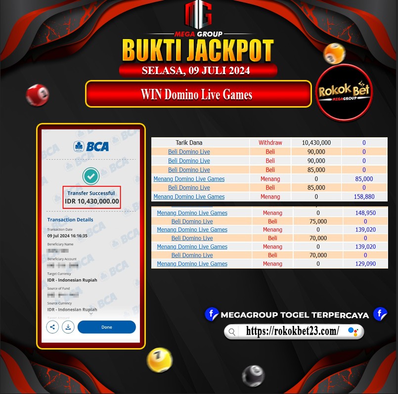 Bukti Pembayaran Hadiah Games Terbesar rokokbet Tanggal 09 Juli 2024