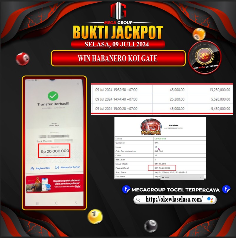 Bukti Pembayaran Hadiah Games Terbesar okewla Tanggal 09 juli 2024