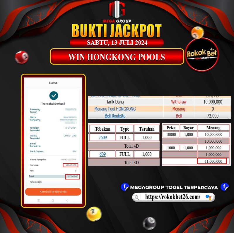 Bukti Pembayaran Hadia Togel Terbesar rokokbet Tanggal 13 Juli 2024