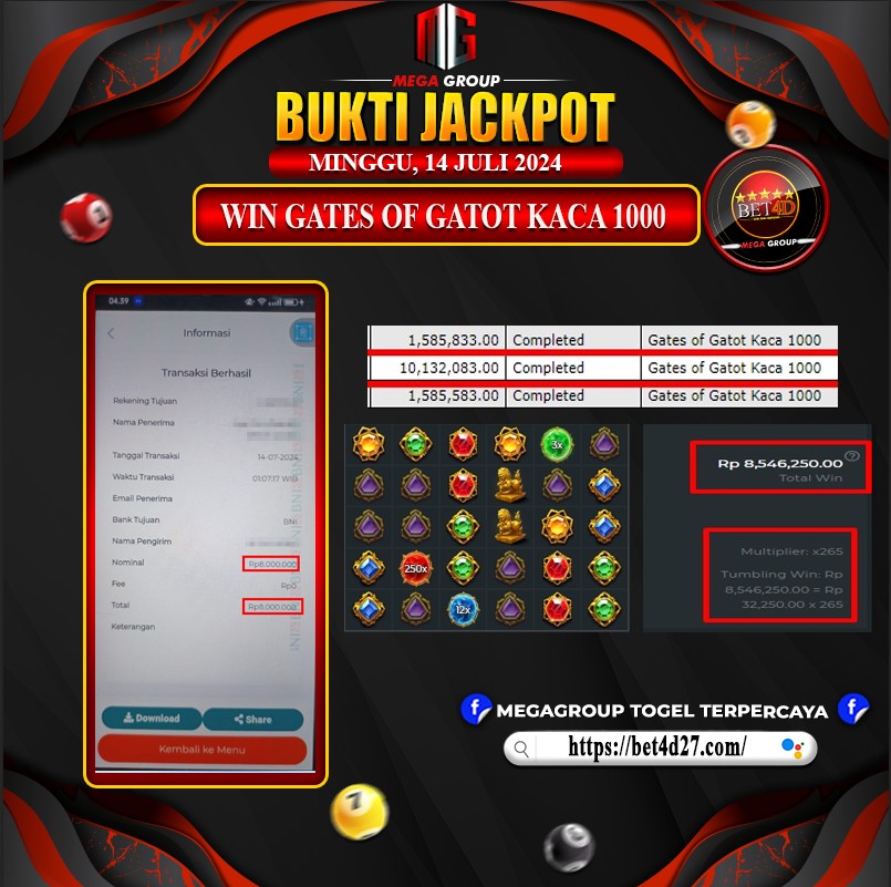 Bukti Pembayaran Hadia Games Terbesar bet4d Tanggal 14 Juli 2024