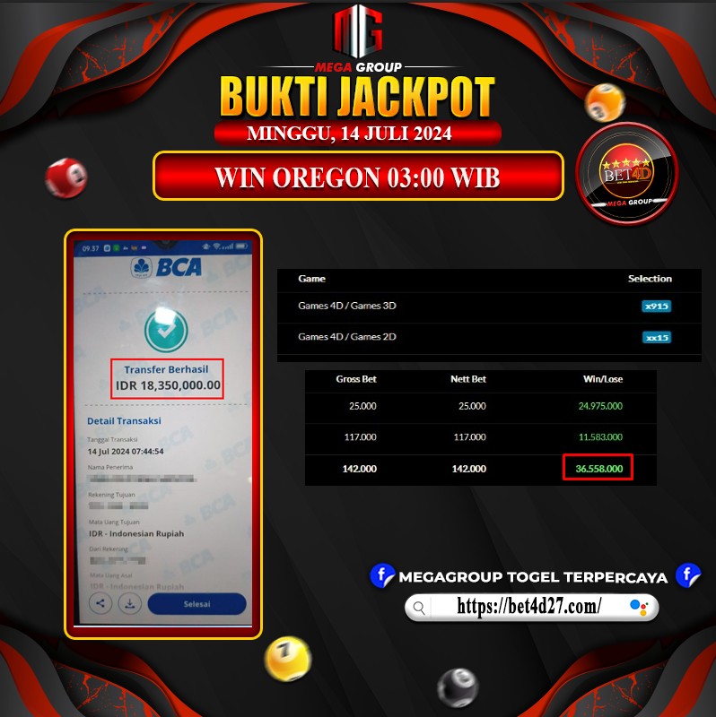 Bukti Pembayaran Hadia Games Terbesar bet4d Tanggal 14 Juli 2024