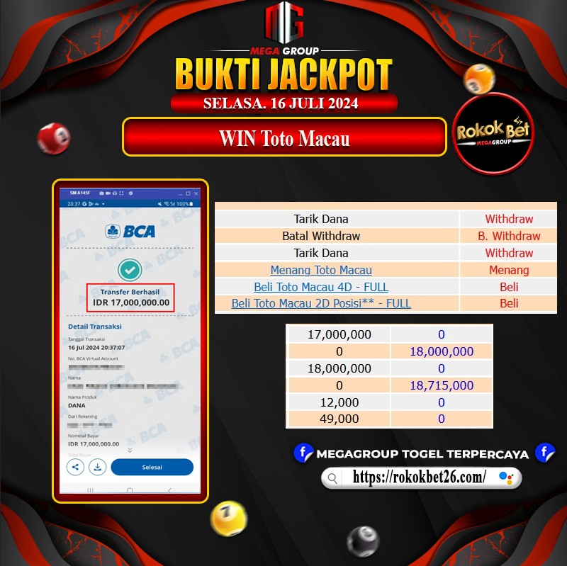 Bukti Pembayaran Hadiah Togel Terbesar rokokbet Tanggal 16 Juli 2024