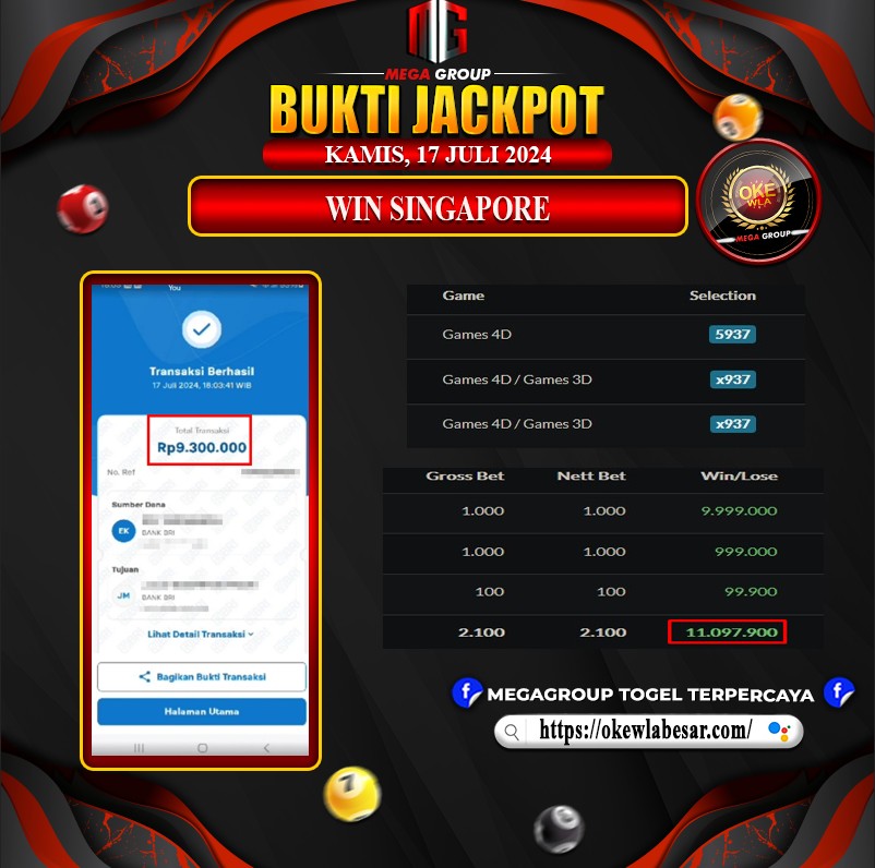 Bukti Pembayaran Hadiah Togel Terbesar Okewla Tanggal 17 Juli 2024