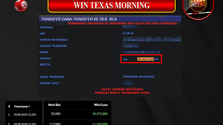 Bukti Pembayaran Hadia Togel Terbesar bet4d Tanggal 09 agustus 2024