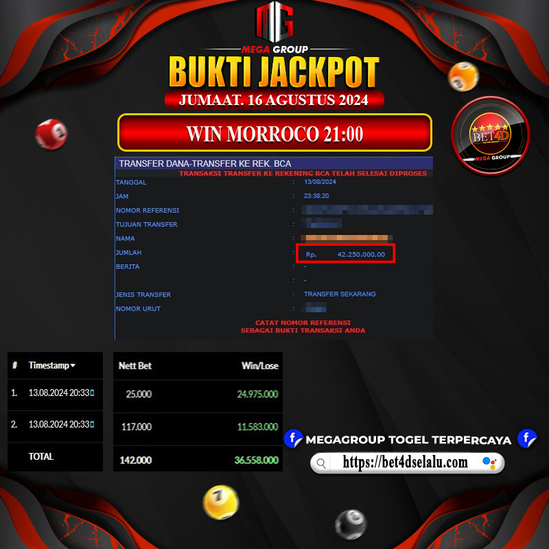 Bukti Pembayaran Hadia Togel Terbesar bet4d Tanggal 16 agustus 2024