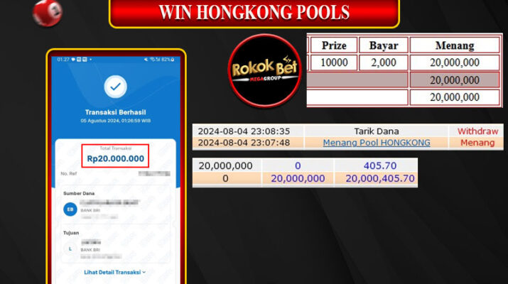 Bukti Pembayaran Hadiah Togel Terbesar ROKOKBET Tanggal 05 Agustus 2024