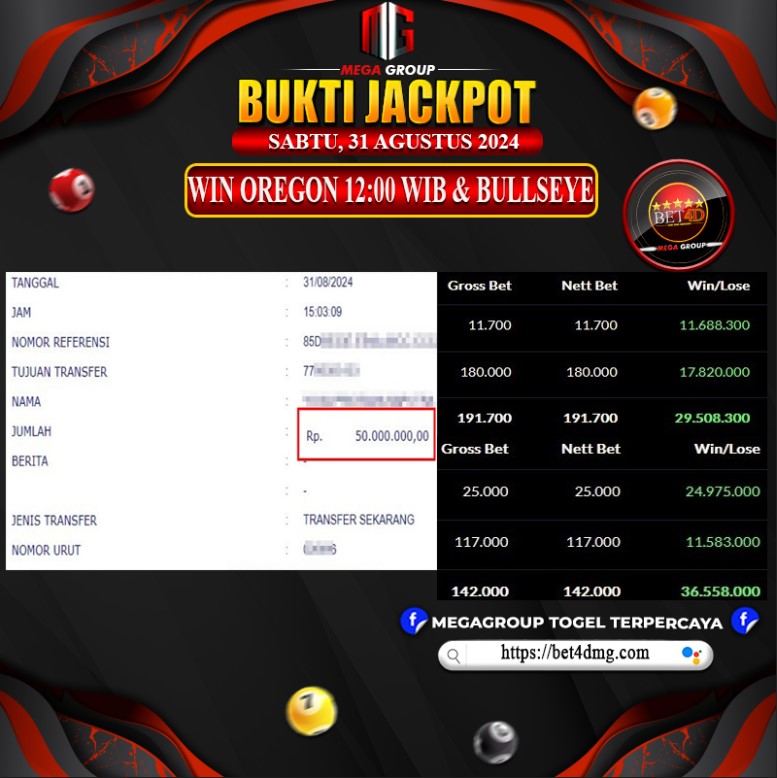 Bukti Pembayaran Hadia Togel Terbesar bet4d Tanggal 31 agustus 2024