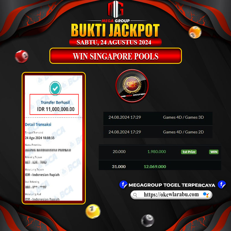 Bukti Pembayaran Hadiah Togel Terbesar Okewla Tanggal 24 agustus 2024