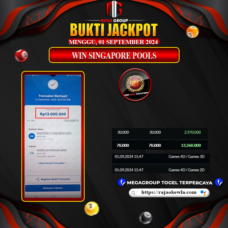 Bukti Pembayaran Hadiah Togel Terbesar OKEWLA Tanggal 01 september 2024