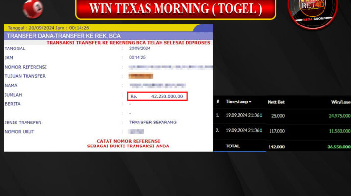 Bukti Pembayaran Hadia Togel Terbesar bet4d Tanggal 20 september 2024