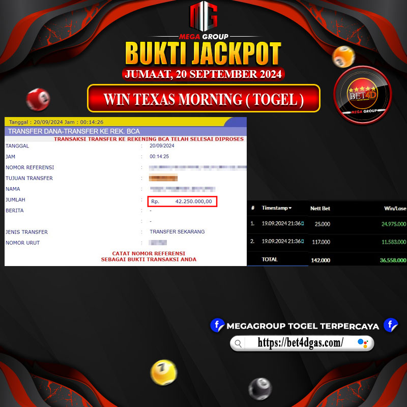 Bukti Pembayaran Hadia Togel Terbesar bet4d Tanggal 20 september 2024