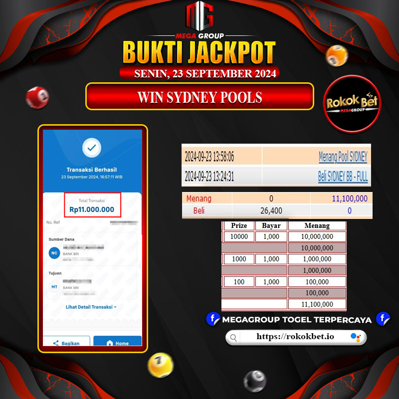 Bukti Pembayaran Hadiah Togel Terbesar ROKOKBET Tanggal 23 September 2024