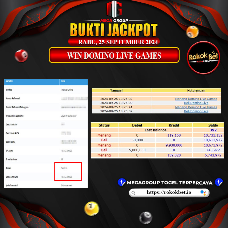 Bukti Pembayaran Hadiah Games Terbesar ROKOKBET Tanggal 25 September 2024