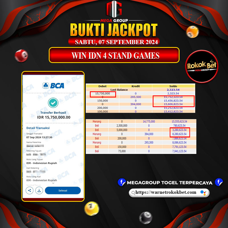 Bukti Pembayaran Hadiah Games Terbesar ROKOKBET Tanggal 07  September 2024