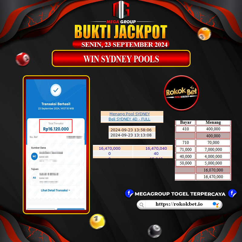 Bukti Pembayaran Hadiah Togel Terbesar ROKOKBET Tanggal 23 September 2024