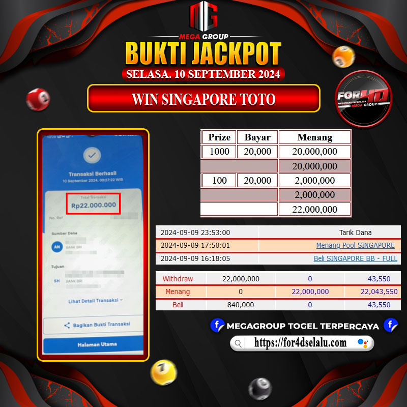 Bukti Pembayaran Hadiah Togel Terbesar FOR4D Tanggal 10 September 2024