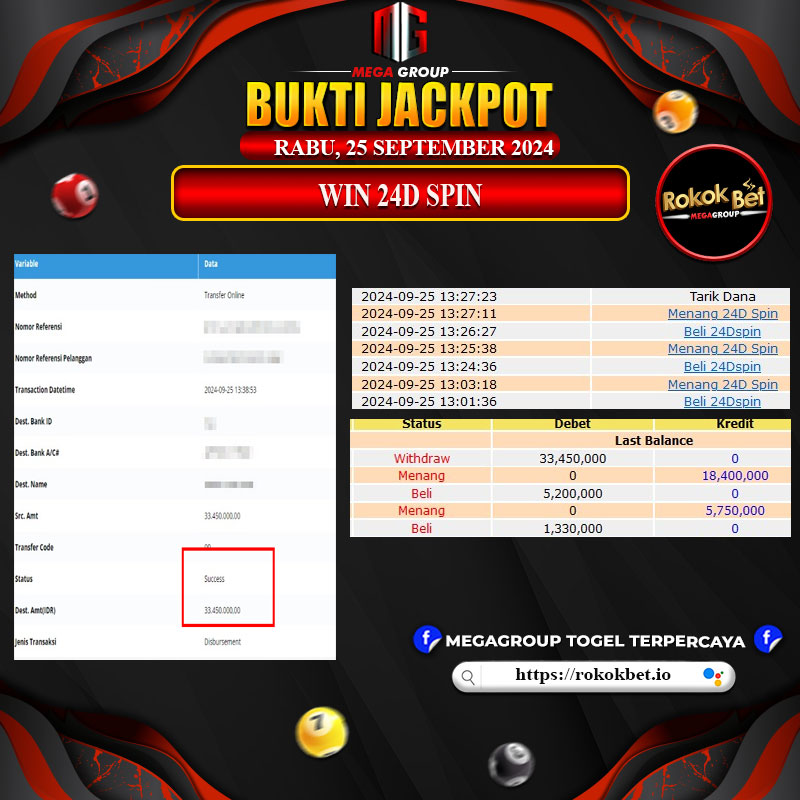 Bukti Pembayaran Hadiah Games Terbesar ROKOKBET Tanggal 25 September 2024