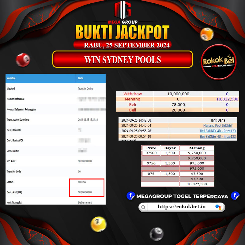 Bukti Pembayaran Hadiah Games Terbesar ROKOKBET Tanggal 25 September 2024