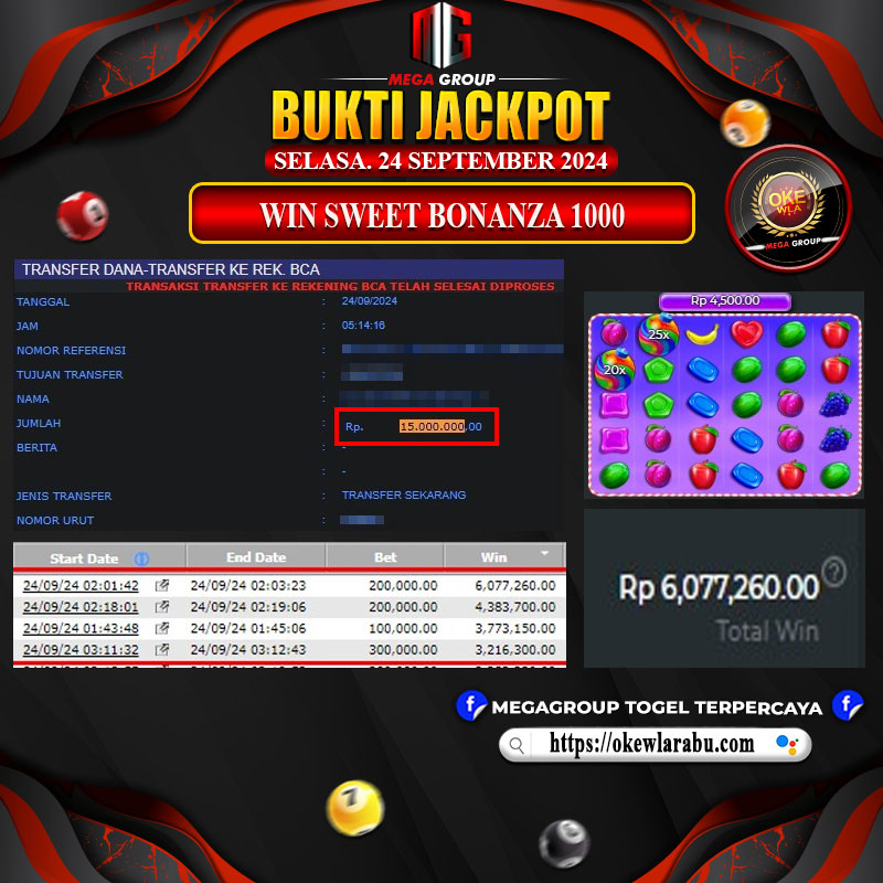 Bukti Pembayaran Hadiah Games Terbesar OKEWLA Tanggal 24 SEPTEMBER 2024