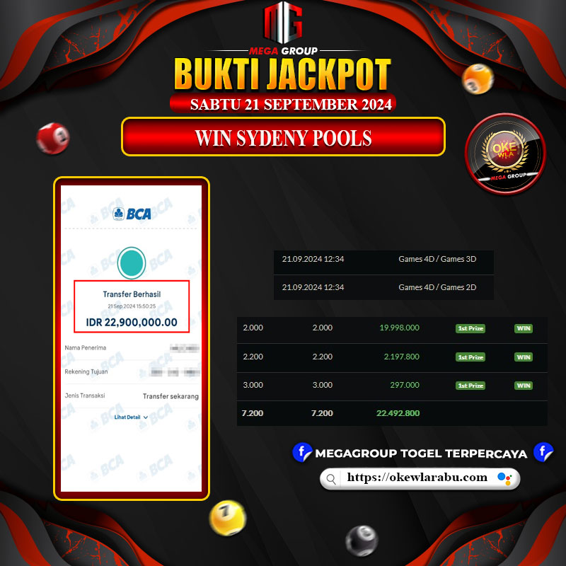 Bukti Pembayaran Hadiah Togel Terbesar OKEWLA Tanggal 21 SEPTEMBER 2024