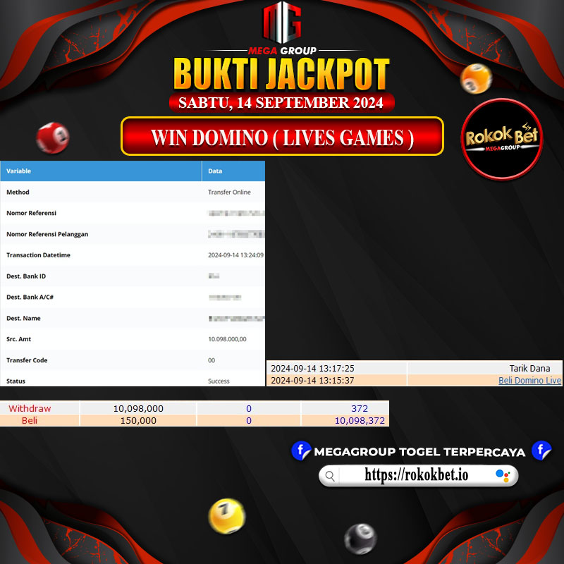 Bukti Pembayaran Hadiah Games Terbesar ROKOKBET Tanggal 14 September 2024