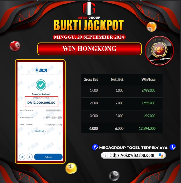 Bukti Pembayaran Hadiah Togel Terbesar OKEWLA Tanggal 29 September 2024