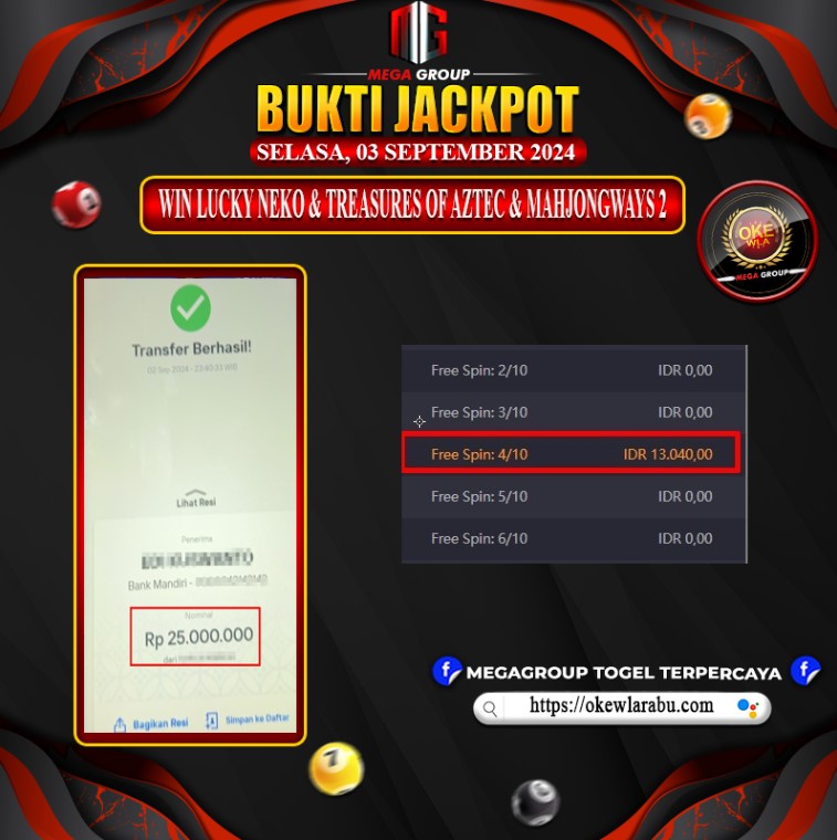 Bukti Pembayaran Hadiah Games Terbesar OKEWLA Tanggal 03 september 2024