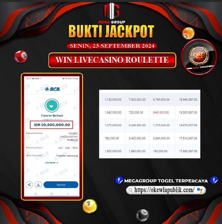 Bukti Pembayaran Hadiah TOGEL Terbesar OKEWLA Tanggal 23 September 2024