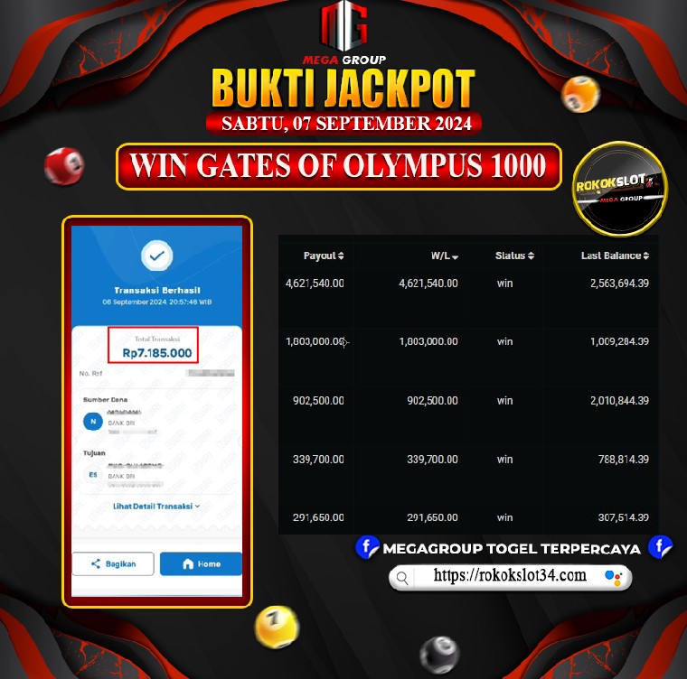 Bukti Pembayaran Hadiah Games Terbesar Rokokslot Tanggal 07 SEPTEMBER 2024