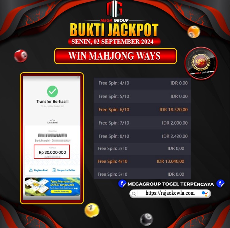 Bukti Pembayaran Hadiah Togel Terbesar OKEWLA Tanggal 02 september 2024