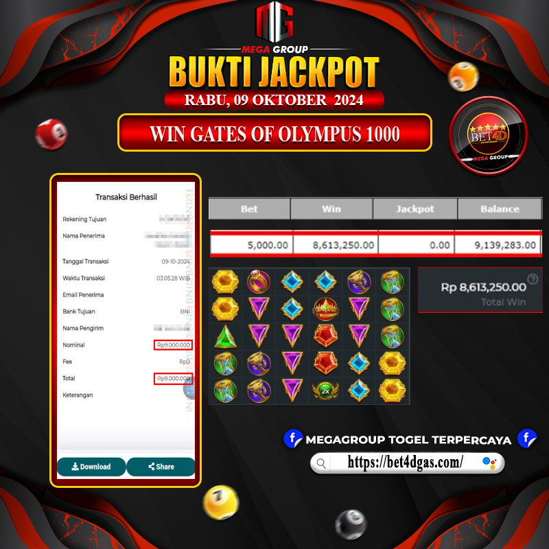 Bukti Pembayaran Hadia Games Terbesar bet4d Tanggal 09 Oktober 2024