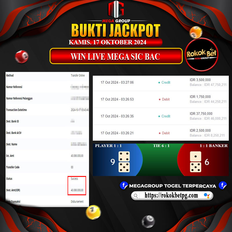 Bukti Pembayaran Hadiah Games Terbesar ROKOKBET Tanggal 17 Oktober 2024