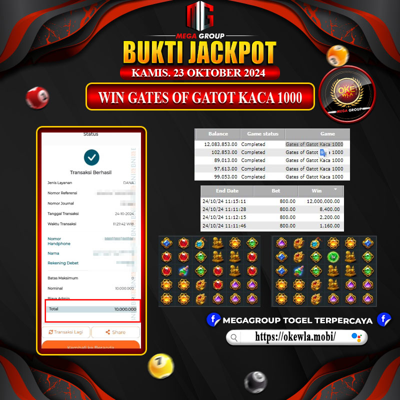 Bukti Pembayaran Hadiah Togel Terbesar okewla Tanggal 24 Oktober 2024