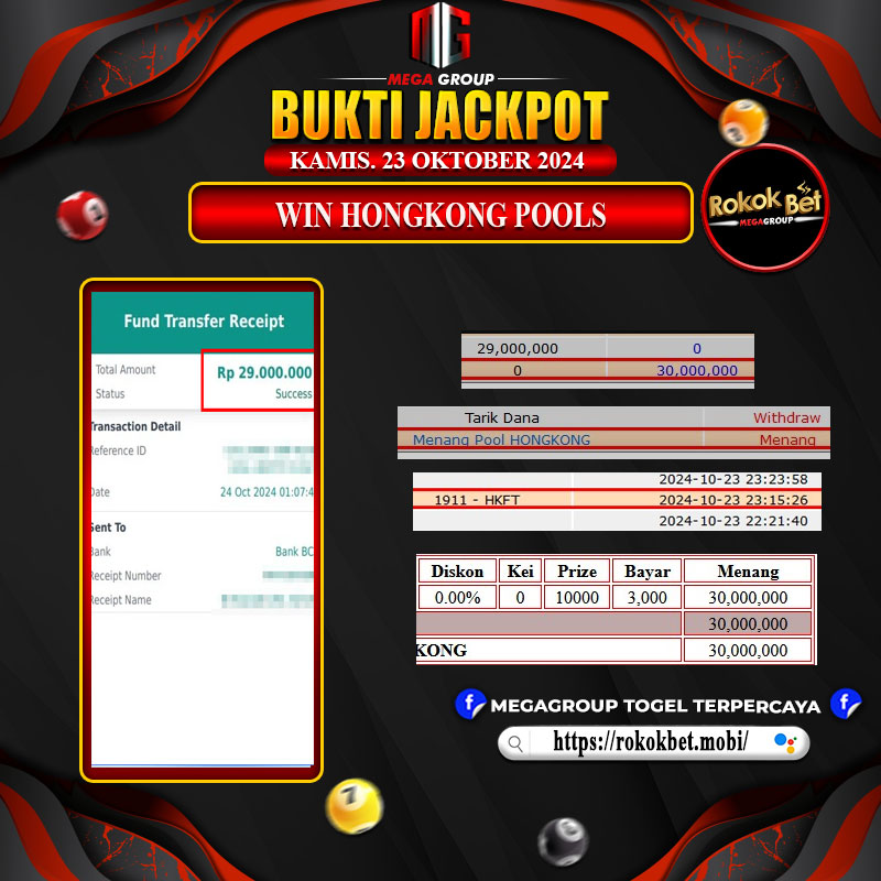 Bukti Pembayaran Hadiah Togel Terbesar ROKOKBET Tanggal 25 Oktober 2024