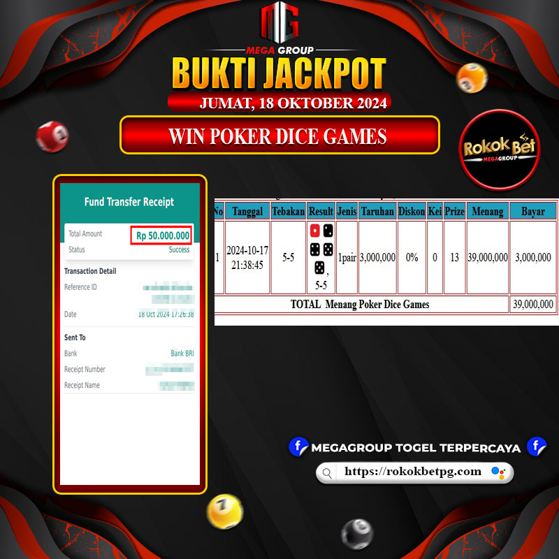 Bukti Pembayaran Hadiah Togel Terbesar ROKOKBET Tanggal 18 Oktober 2024