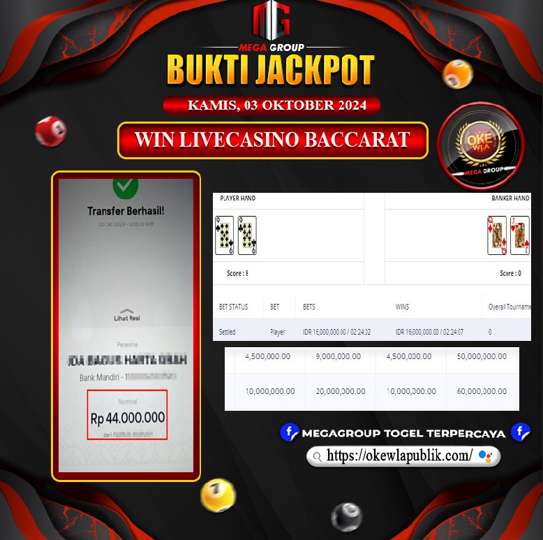 Bukti Pembayaran Hadiah Togel Terbesar okewla Tanggal 03 Oktober 2024