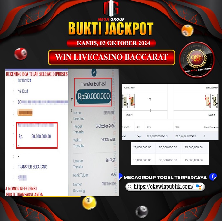 Bukti Pembayaran Hadiah Togel Terbesar okewla Tanggal 03 Oktober 2024